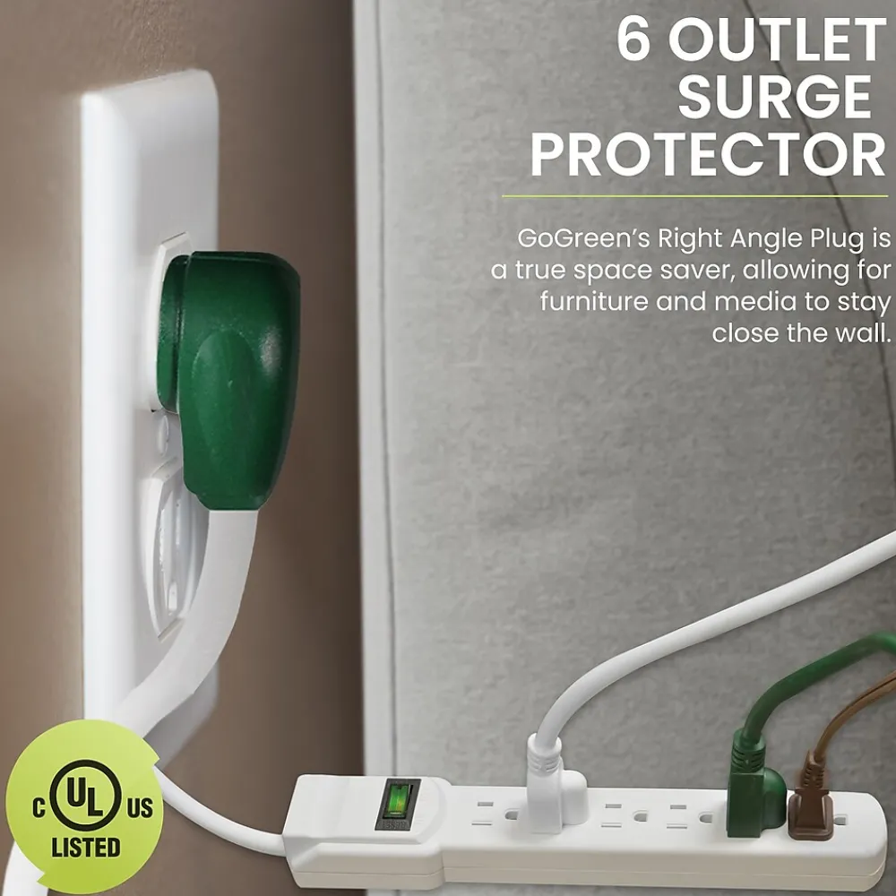 GoGreen Power 6 Outlet Surge Protector, 6' Cord, White (GG-16106MS)
