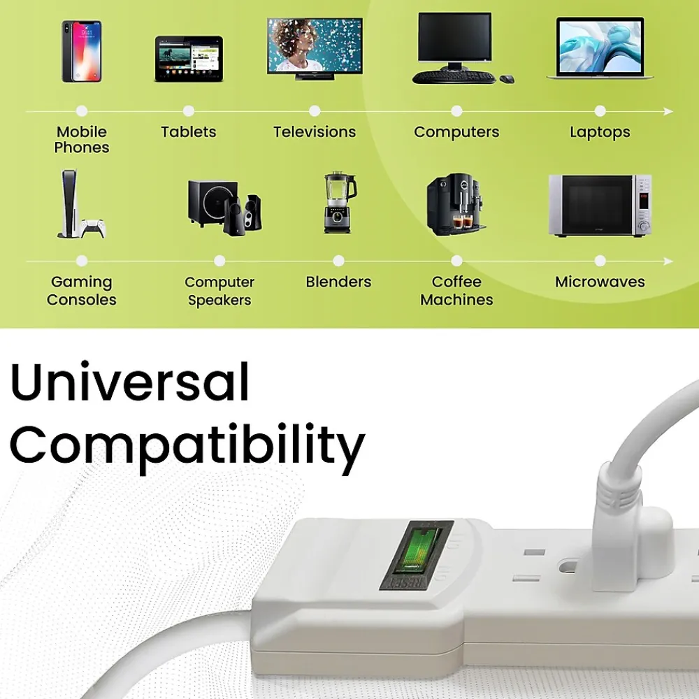 GoGreen Power 6 Outlet Surge Protector, 6' Cord, White (GG-16106MS)