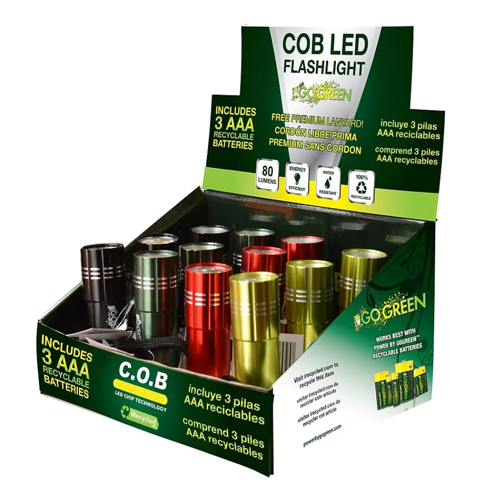 GoGreen Power COB LED Flashlight Display, Assorted Colors (GG-113-COBD12)