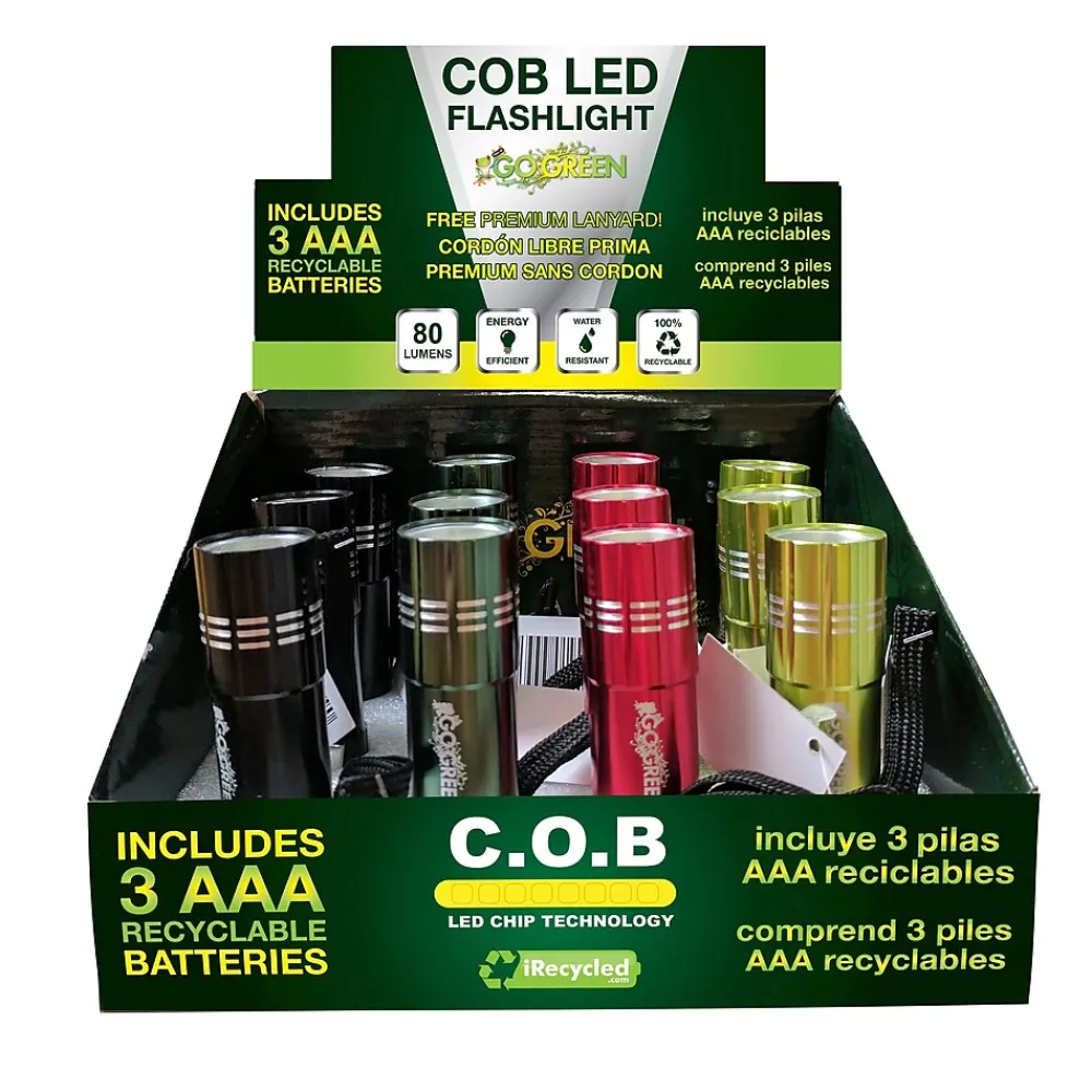 GoGreen Power COB LED Flashlight Display, Assorted Colors (GG-113-COBD12)