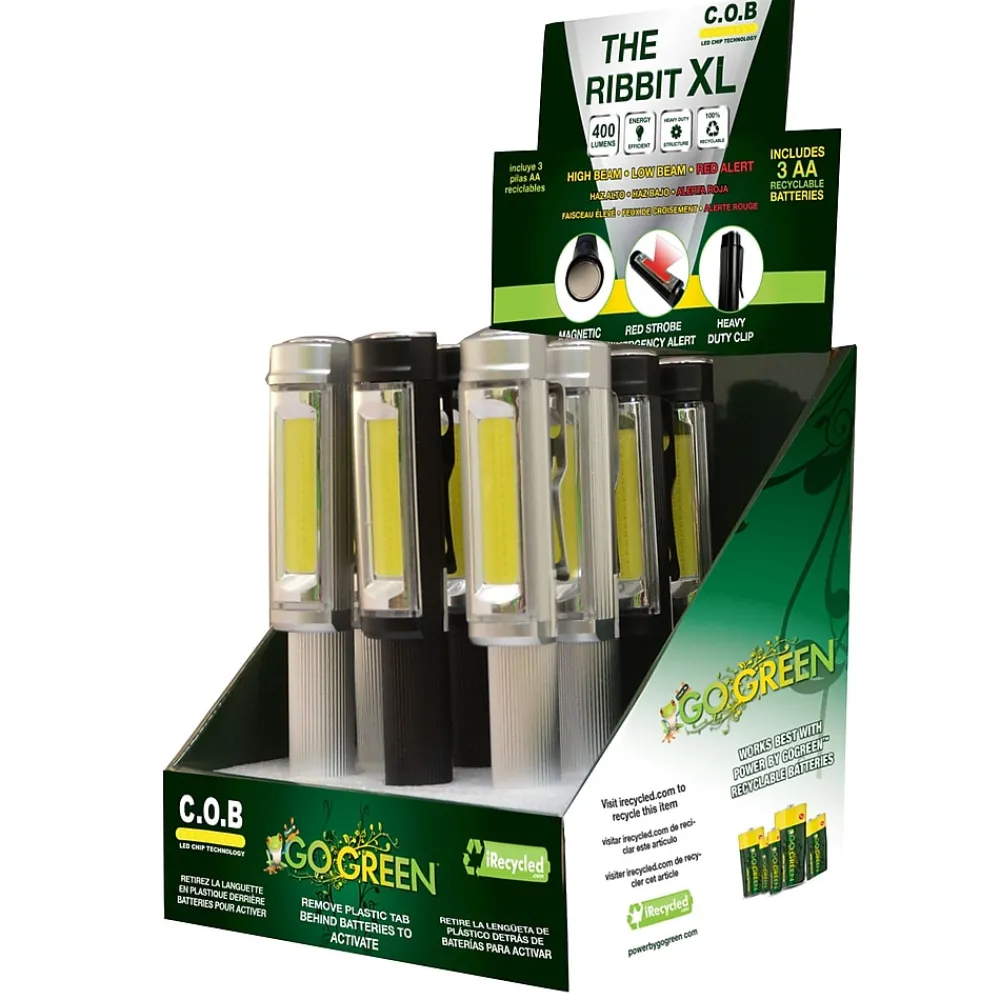 Go Green Power GoGreen Power Ribbit XL Aluminum Pocket Flashlight Display, Assorted Colors (GG-113-RXLDISP)