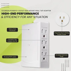 GoGreen Power Side Mount Wall Tap, 6 Outlet White (GG-16000TSM)