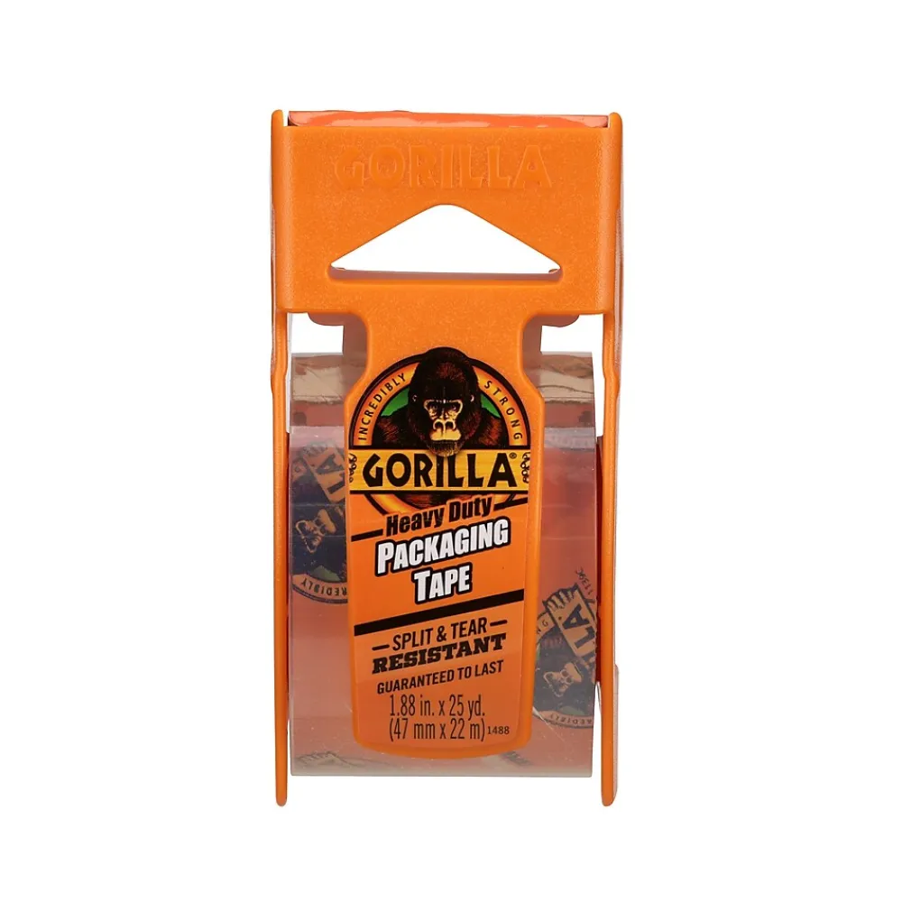 Sale Gorilla Heavy Duty Packing Tape with Dispenser, 1.88" x 25 yds., Clear, 4/Pack (102680)