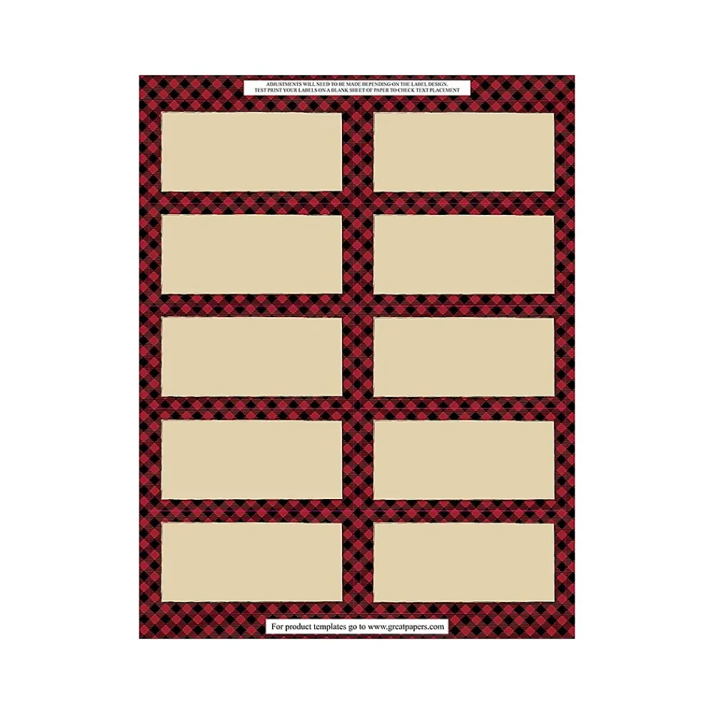 Clearance Great Papers Buffalo Plaid Laser/Inkjet Shipping Labels, 2" x 4", Multicolor, 10 Labels/Sheet, 5 Sheets/Pack (2019112)