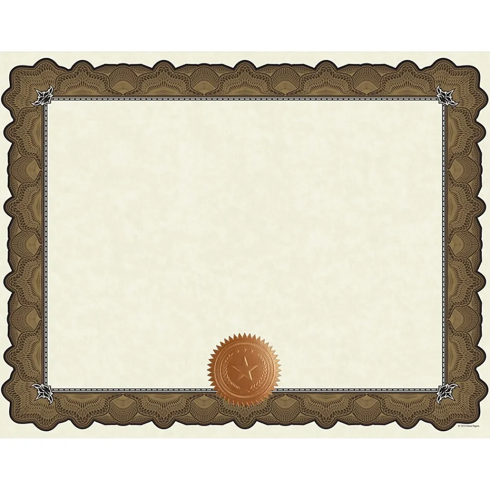Awards & Certificates*Great Papers Cambridge Certificates, 8.5" x 11", Beige/Gold, 10/Pack (2020004)