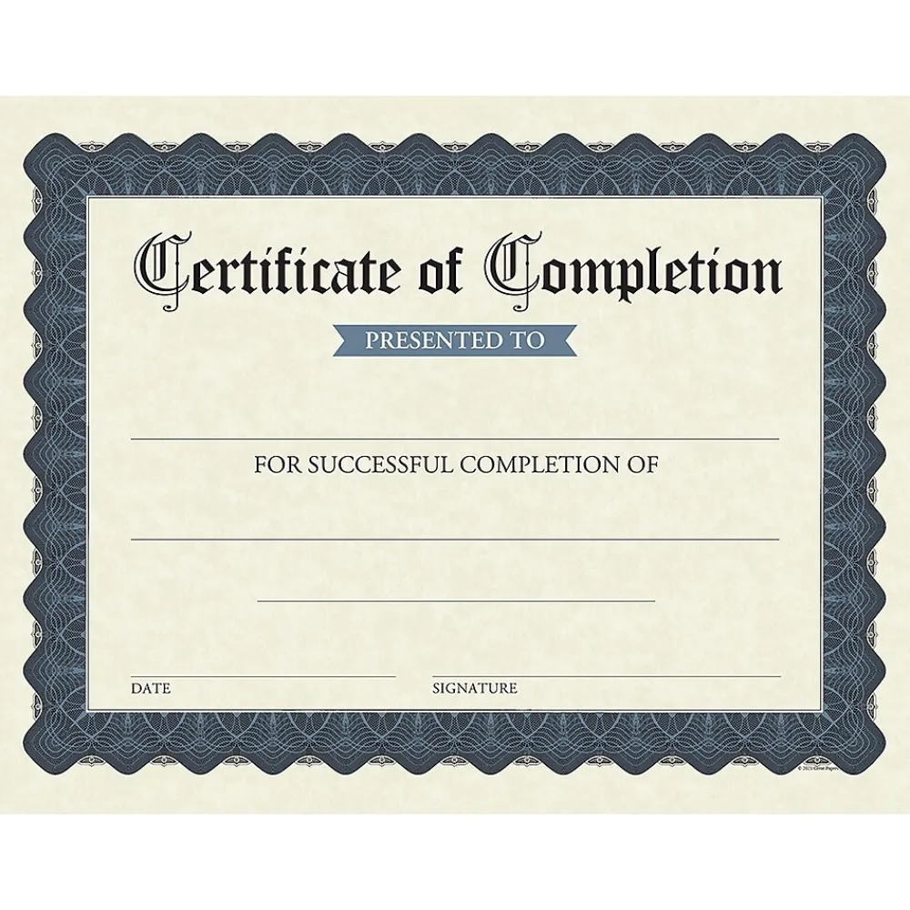 Awards & Certificates*Great Papers Completion Certificates, 8.5" x 11", Stone Blue, 15/Pack (2020149)
