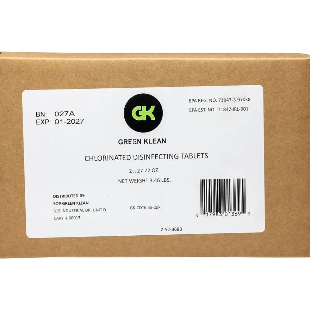 Disinfecting Chlorinated Tablets, 120/Bottle, 2 Bottles/Carton (GK-CDT6.55-2pk)<Green Klean Online