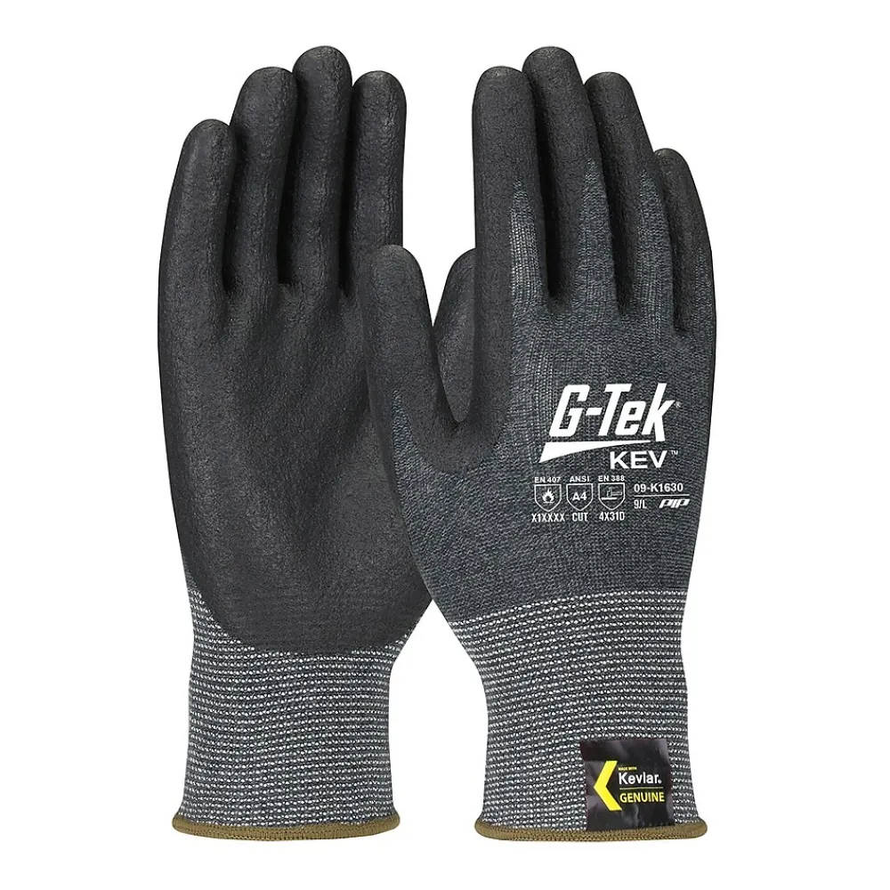 G-Tek KEV Gloves, Kevlar Engineered Yarn, Black 13 Gauge, Nitrile Foam, ANSI A4, XXL (09-K1630/XXL)