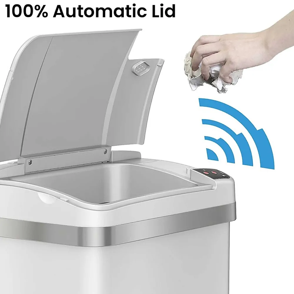 Stainless Steel Rectangular Sensor Trash Can with AbsorbX Odor Control System and Fragrance, White, 4 Gal. (SC04SW)<Halo Best