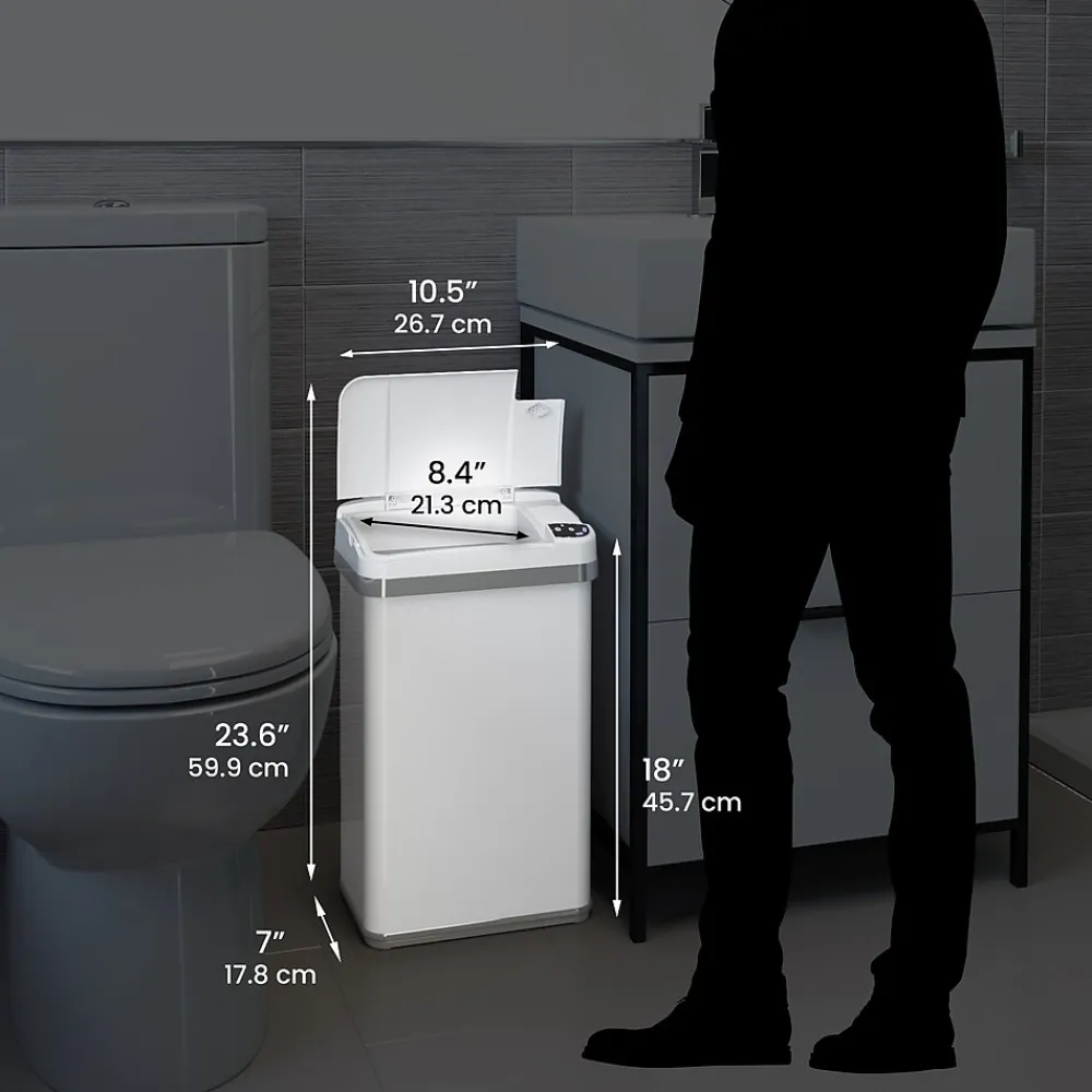 Stainless Steel Rectangular Sensor Trash Can with AbsorbX Odor Control System and Fragrance, White, 4 Gal. (SC04SW)<Halo Best