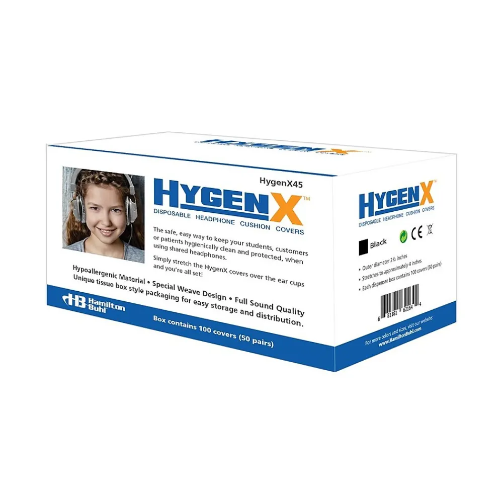 Outlet Hamilton Buhl HygenX45 Disposable Ear Cushion Cover for Over-Ear Headphones/Headsets, 4.5", Black, 100/Pack