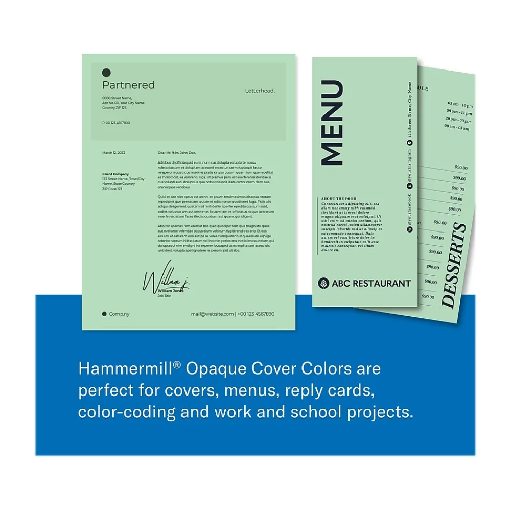 Multipurpose Paper*Hammermill 8.5" x 11" Multipurpose Paper, 65 lbs., Green, 250 Sheets/Ream, 2 Reams/Pack (400550)