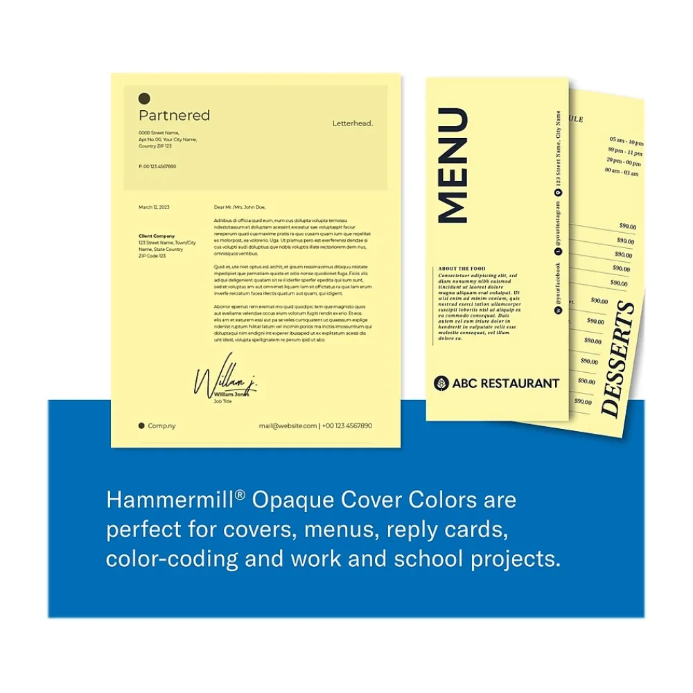 Multipurpose Paper*Hammermill 8.5" x 11" Multipurpose Paper, 65 lbs., Canary, 250 Sheets/Ream, 2 Reams/Pack (400530)