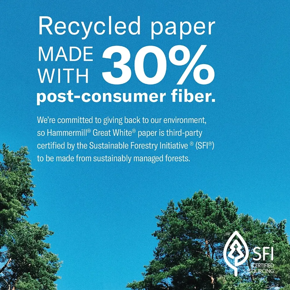 Copy Paper*Hammermill Great White 30% Recycled 8.5" x 11" Copy Paper, 20 lbs., 92 Brightness, 500 Sheets/Ream (86700)