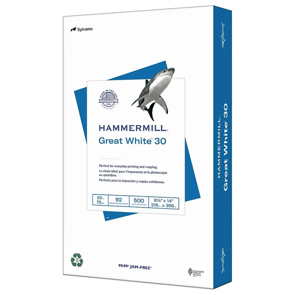 Copy Paper*Hammermill Great White 30% Recycled 8.5" x 14" Copy Paper, 20 lbs., 92 Brightness, 500/Ream (HAM86704)