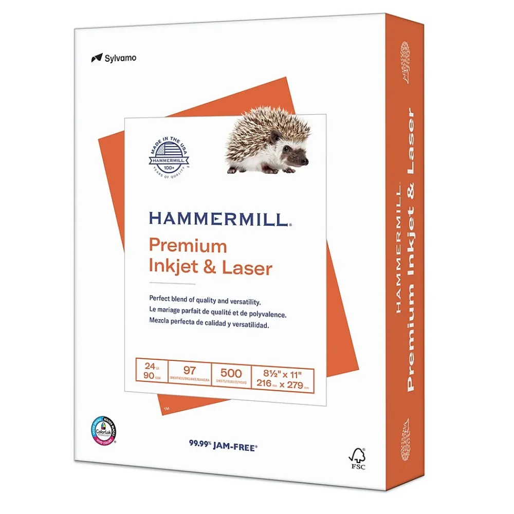 Multipurpose Paper*Hammermill Premium Inkjet & Laser 8.5" x 11" Multipurpose Paper, 24 lbs., 97 Brightness, 500 Sheets/Ream (166140)