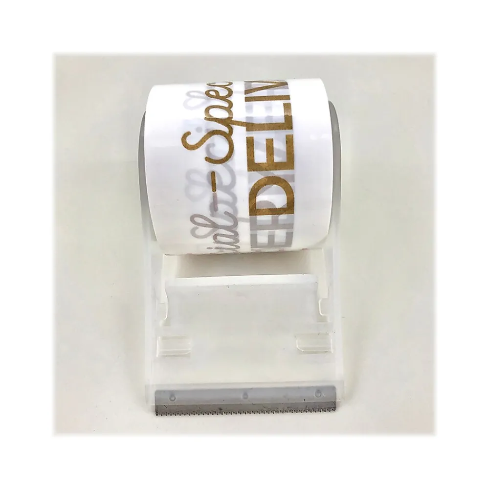 Hot Happy Mail Packing Tape with Dispenser, 1.8" x 16.4 yds., White (246451)
