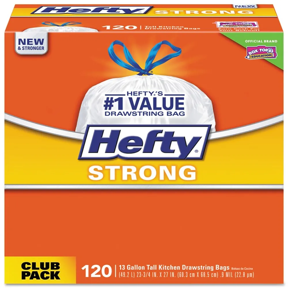 Strong 13 Gallon Kitchen Trash Bag, 23.75" x 27", Low Density, 0.9 mil, White, 120 Bags/Box (PCTE84562CT)<Hefty Online
