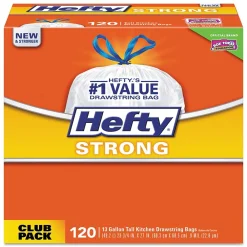 Strong 13 Gallon Scented Kitchen Trash Bag, 24" x 27.75", Low Density, Lavender & Sweet Vanilla, White, 120 Bags/Box<Hefty New