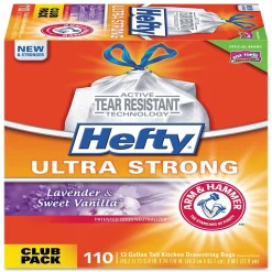 Ultra Strong 13 Gallon Kitchen Trash Bag, 23.75" x 24.88", Low Density, Lavender & Sweet Vanilla, 110 Bags/Box<Hefty Discount