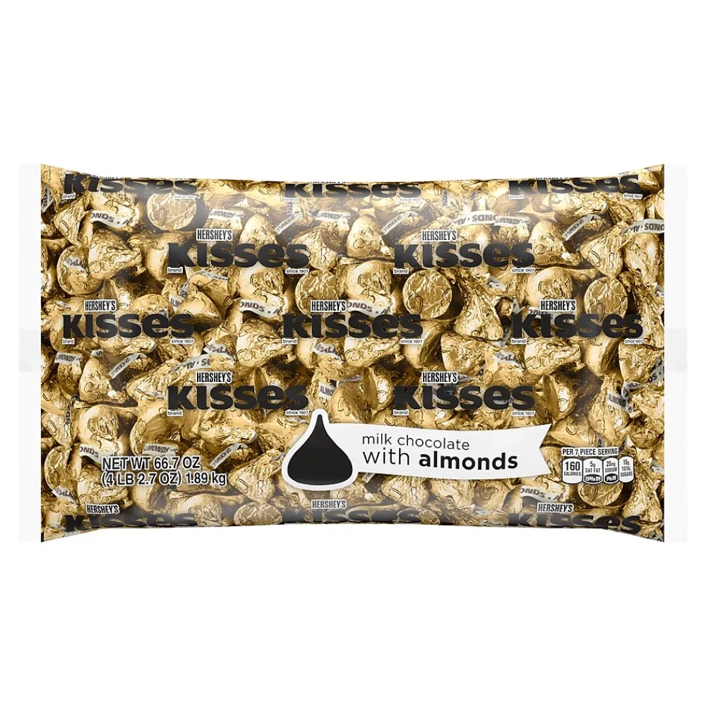 KISSES HERSHEY'S Gold Foil Milk Chocolate with Almonds Pieces, 66.7 oz., 400/Bag (HEC62083)