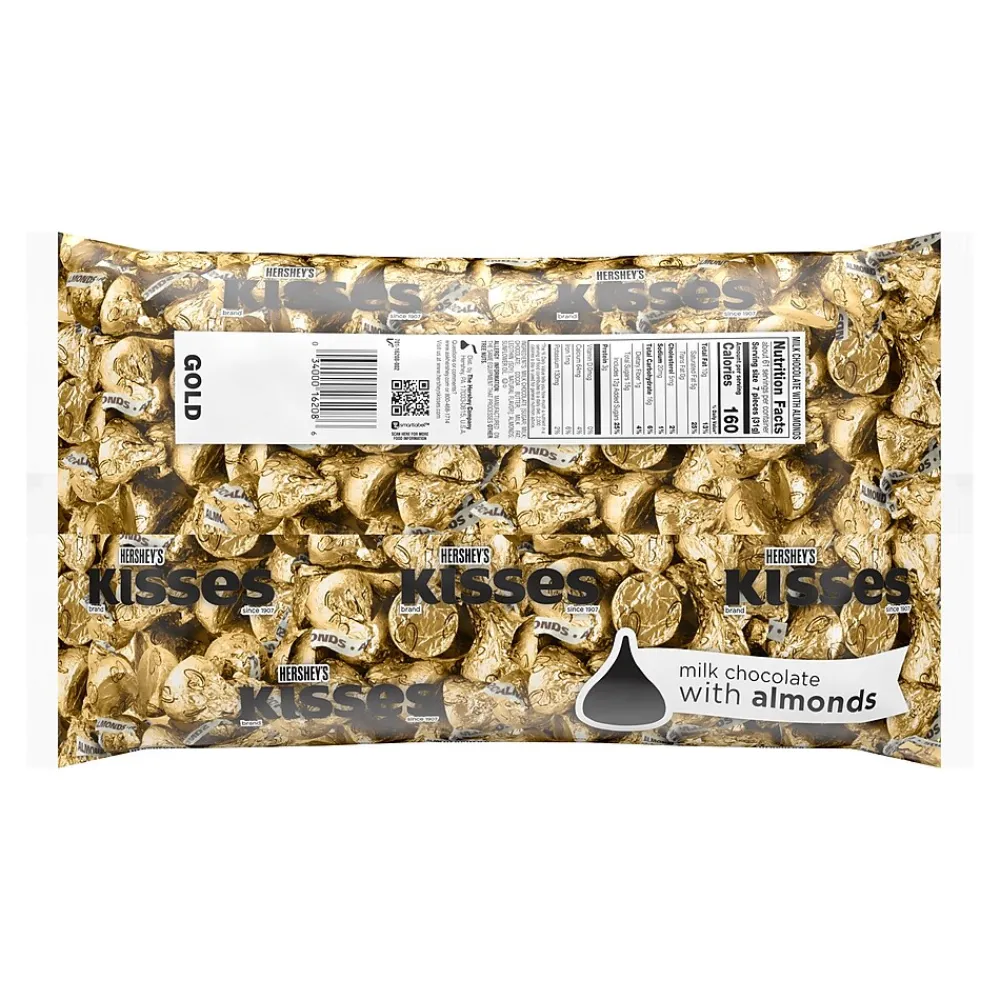 KISSES HERSHEY'S Gold Foil Milk Chocolate with Almonds Pieces, 66.7 oz., 400/Bag (HEC62083)