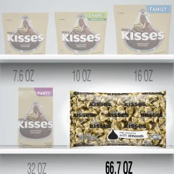 KISSES HERSHEY'S Gold Foil Milk Chocolate with Almonds Pieces, 66.7 oz., 400/Bag (HEC62083)