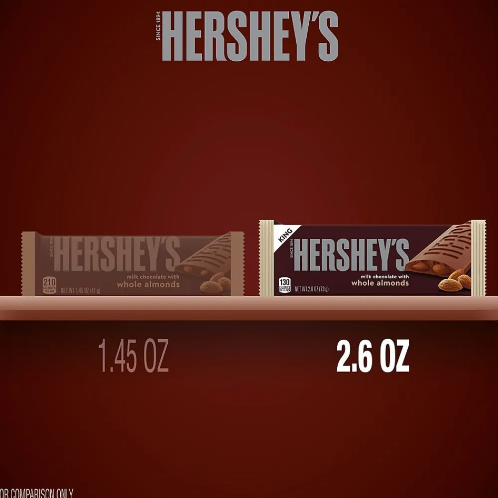 Hershey's Milk Chocolate with Whole Almonds Candy Bars, 2.6 oz., 18/Box (HEC22100)