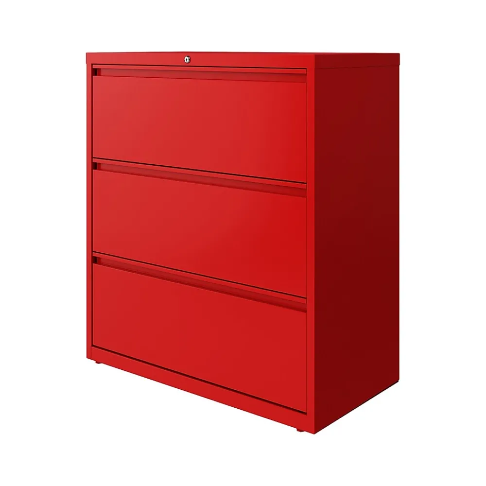File Cabinets*Hirsh HL10000 Series 3-Drawer Lateral File Cabinet, Locking, Letter/Legal, Lava Red, 36" (24252)
