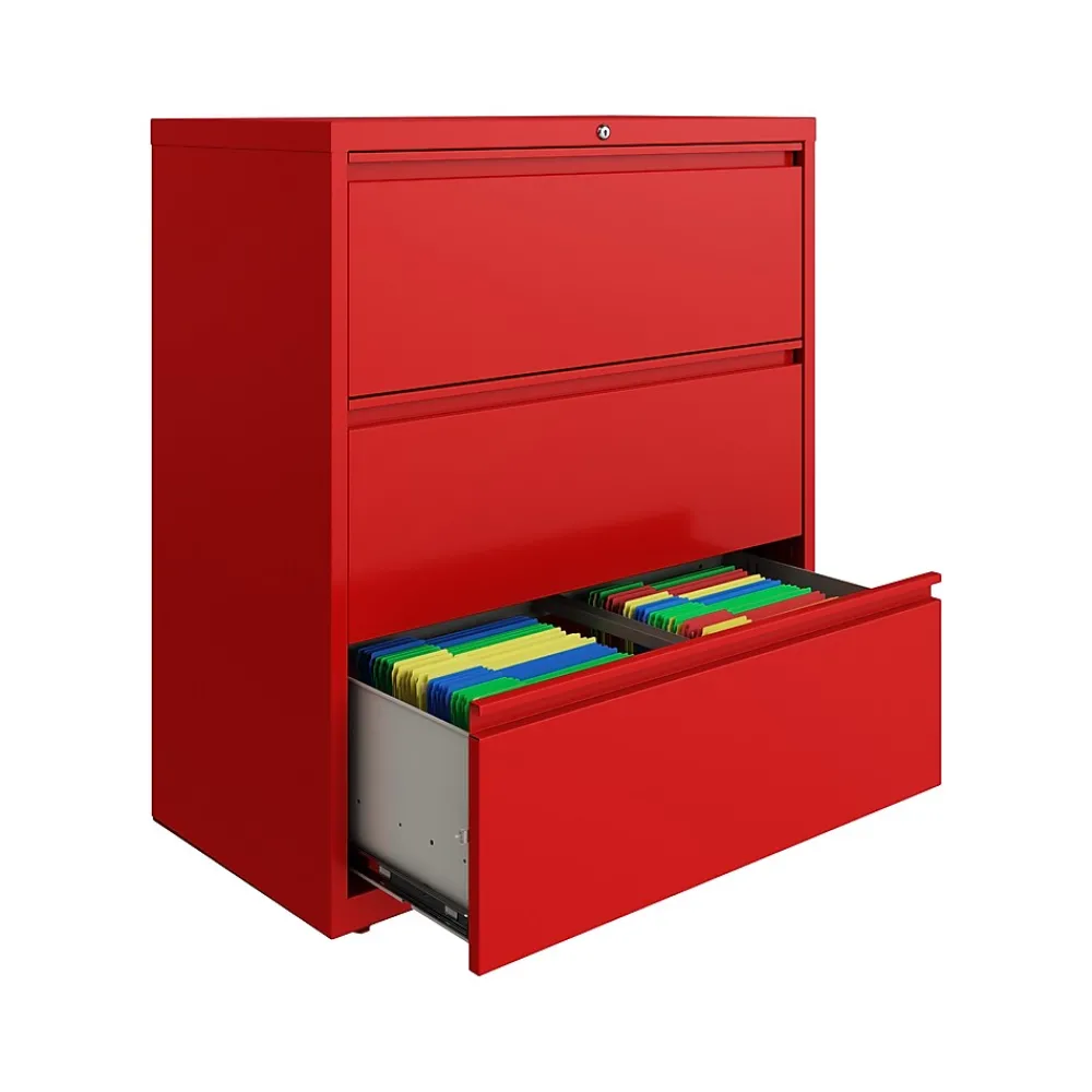 File Cabinets*Hirsh HL10000 Series 3-Drawer Lateral File Cabinet, Locking, Letter/Legal, Lava Red, 36" (24252)