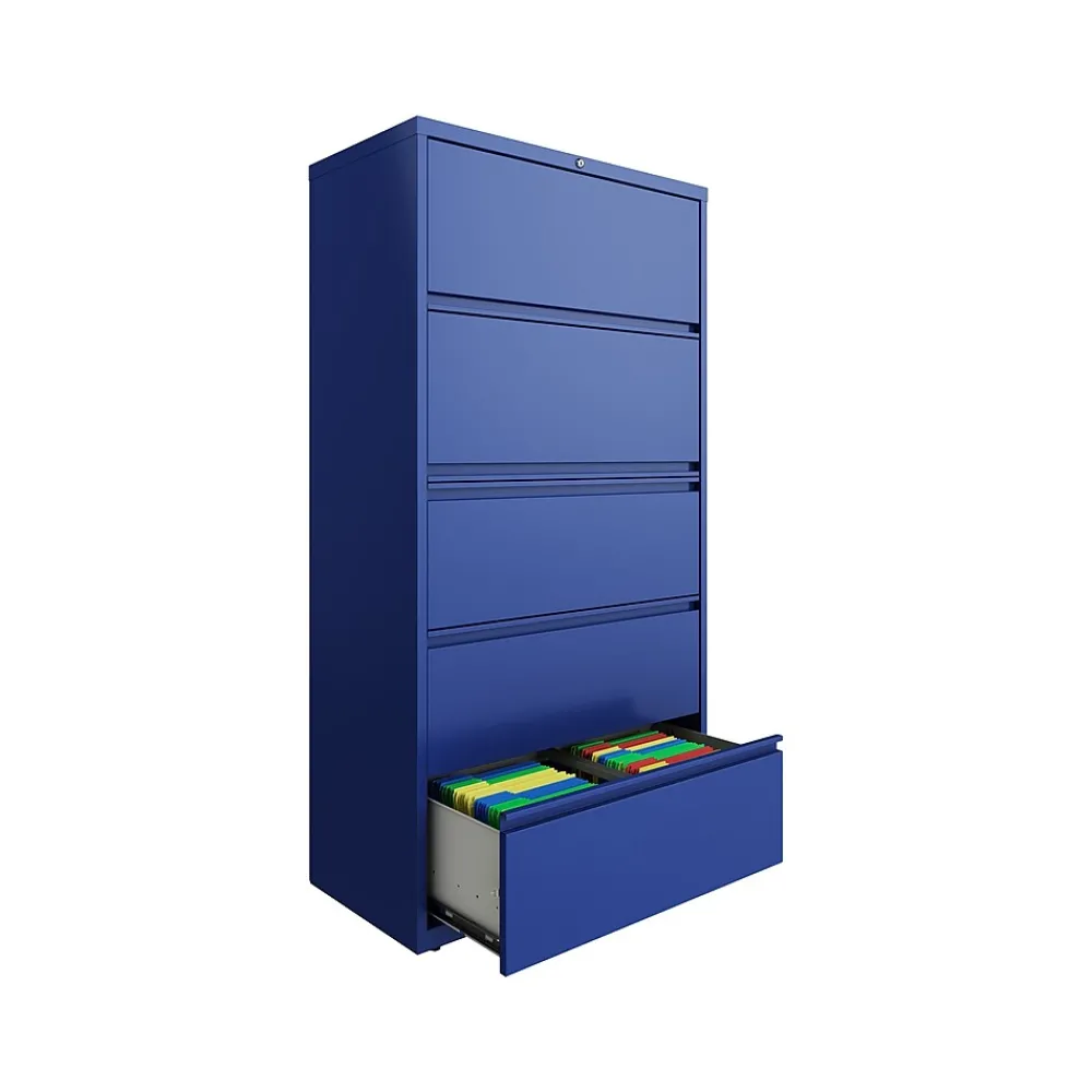 File Cabinets*Hirsh HL10000 Series 5-Drawer Lateral File Cabinet, Locking, Letter/Legal, Classic Blue, 36" (24260)