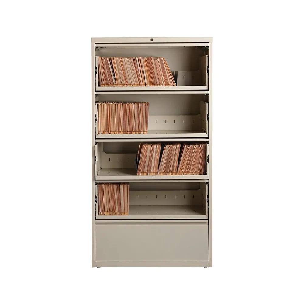 File Cabinets*Hirsh HL10000 Series 5-Drawer Lateral File Cabinet, Locking, Letter/Legal, Putty, 36" (17901)