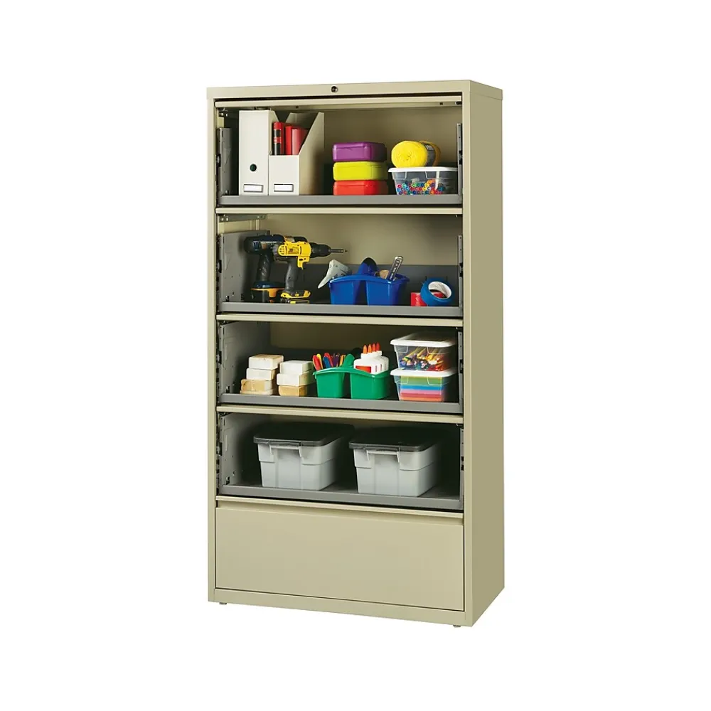File Cabinets*Hirsh HL10000 Series 5-Drawer Lateral File Cabinet, Locking, Letter/Legal, Putty, 36" (17901)