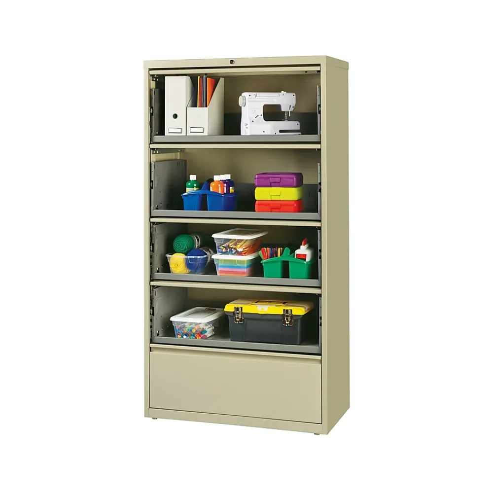 File Cabinets*Hirsh HL10000 Series 5-Drawer Lateral File Cabinet, Locking, Letter/Legal, Putty, 36" (17901)