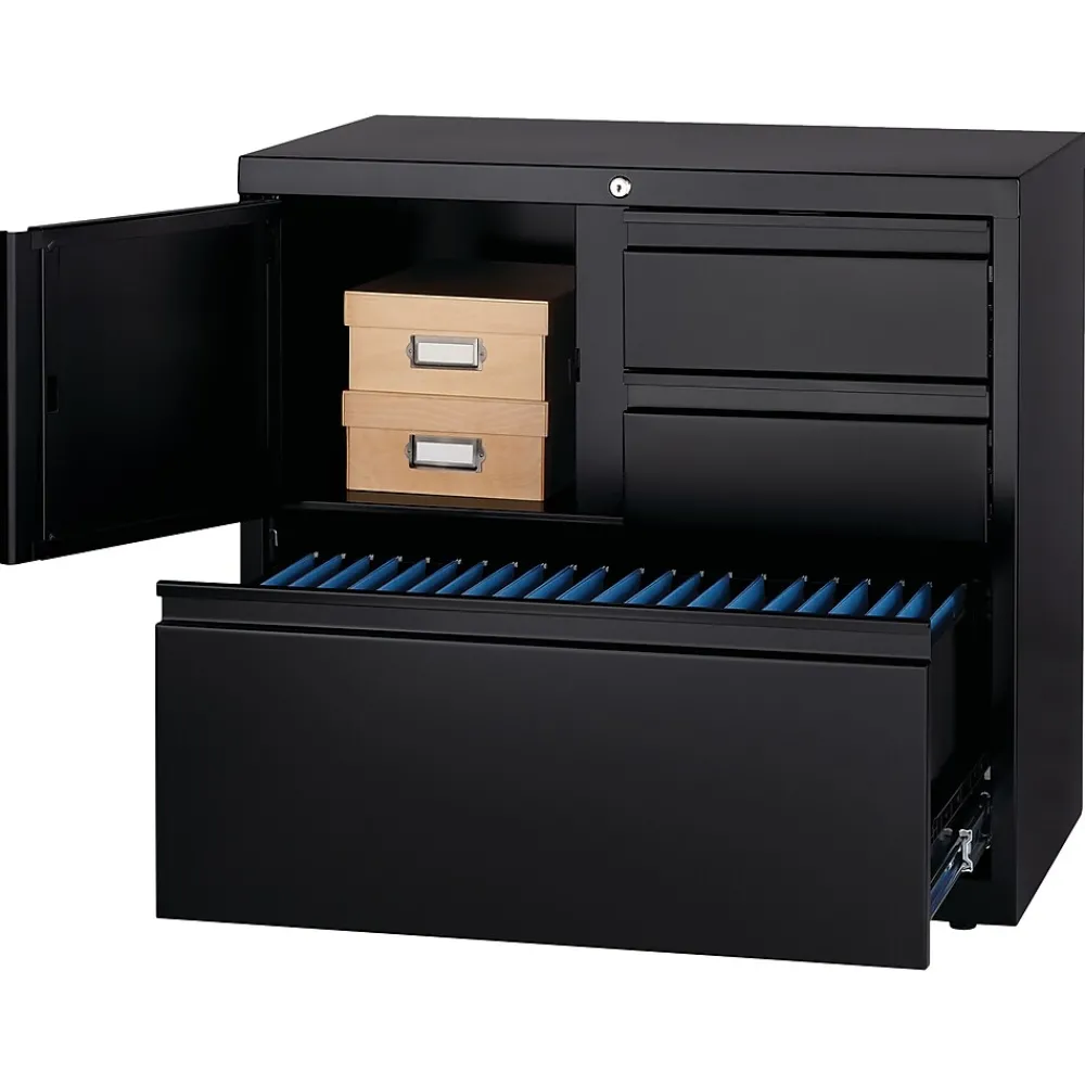 File Cabinets*Hirsh HL8000 Series 3-Drawer Lateral File Cabinet, Locking, Letter/Legal, Black, 30" (19628)