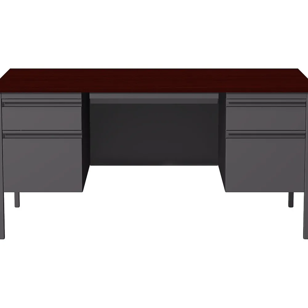Computer Desks*Hirsh 60"W Double-Pedestal Computer Desk, Charcoal/Mahogany (20102)