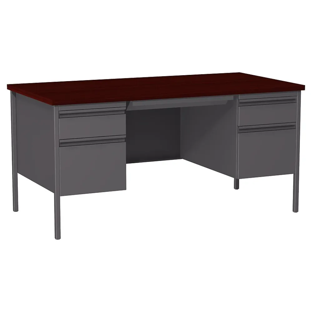 Computer Desks*Hirsh 60"W Double-Pedestal Computer Desk, Charcoal/Mahogany (20102)