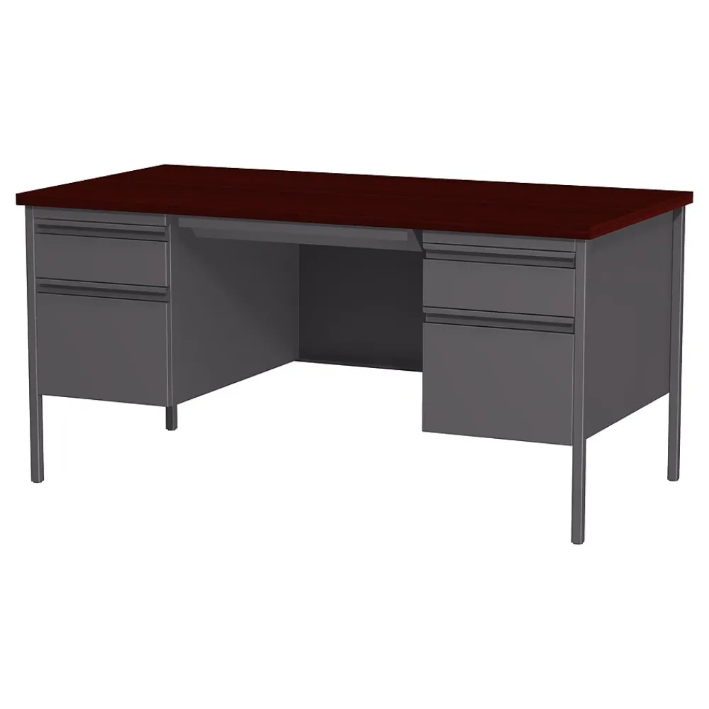 Computer Desks*Hirsh 60"W Double-Pedestal Computer Desk, Charcoal/Mahogany (20102)