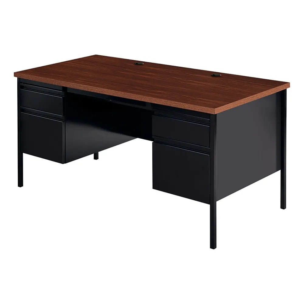 Corner Desks*Hirsh 60"W Double-Pedestal Computer Desk, Black/Walnut (20101)