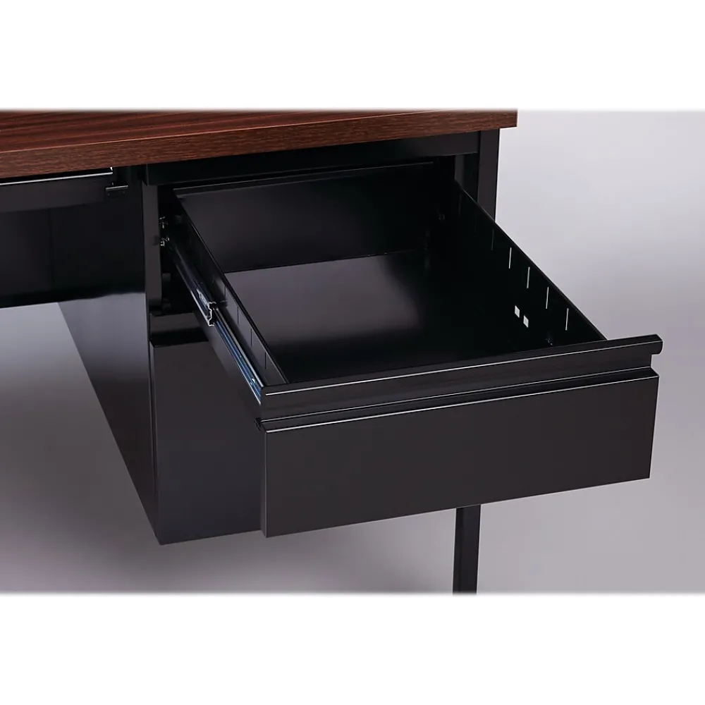 Corner Desks*Hirsh 60"W Double-Pedestal Computer Desk, Black/Walnut (20101)