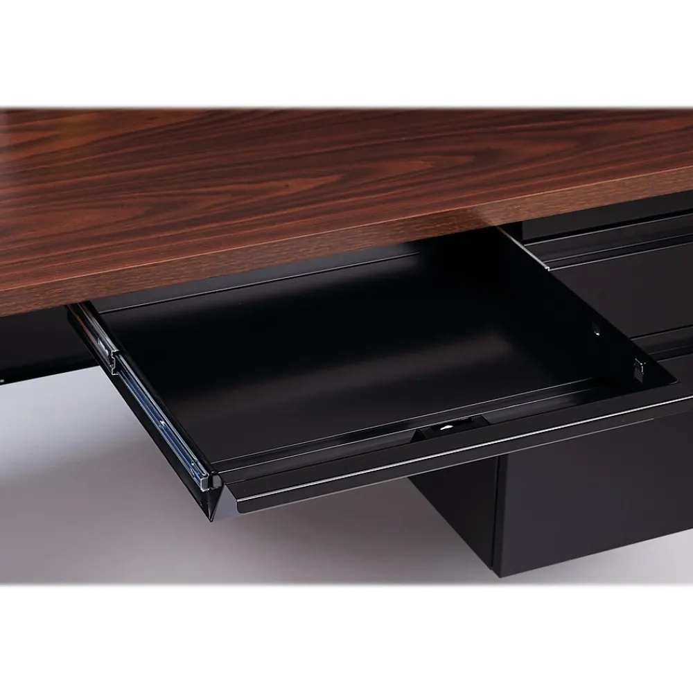 Corner Desks*Hirsh 60"W Double-Pedestal Computer Desk, Black/Walnut (20101)