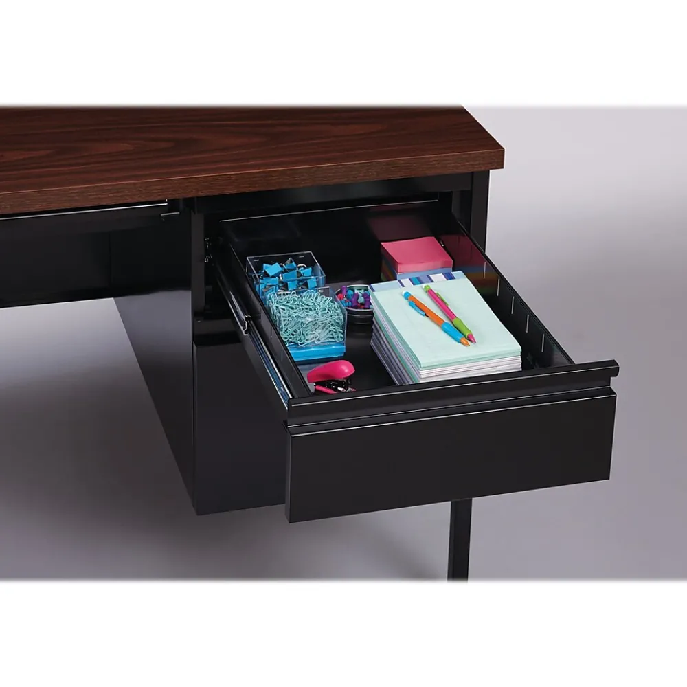 Corner Desks*Hirsh 60"W Double-Pedestal Computer Desk, Black/Walnut (20101)