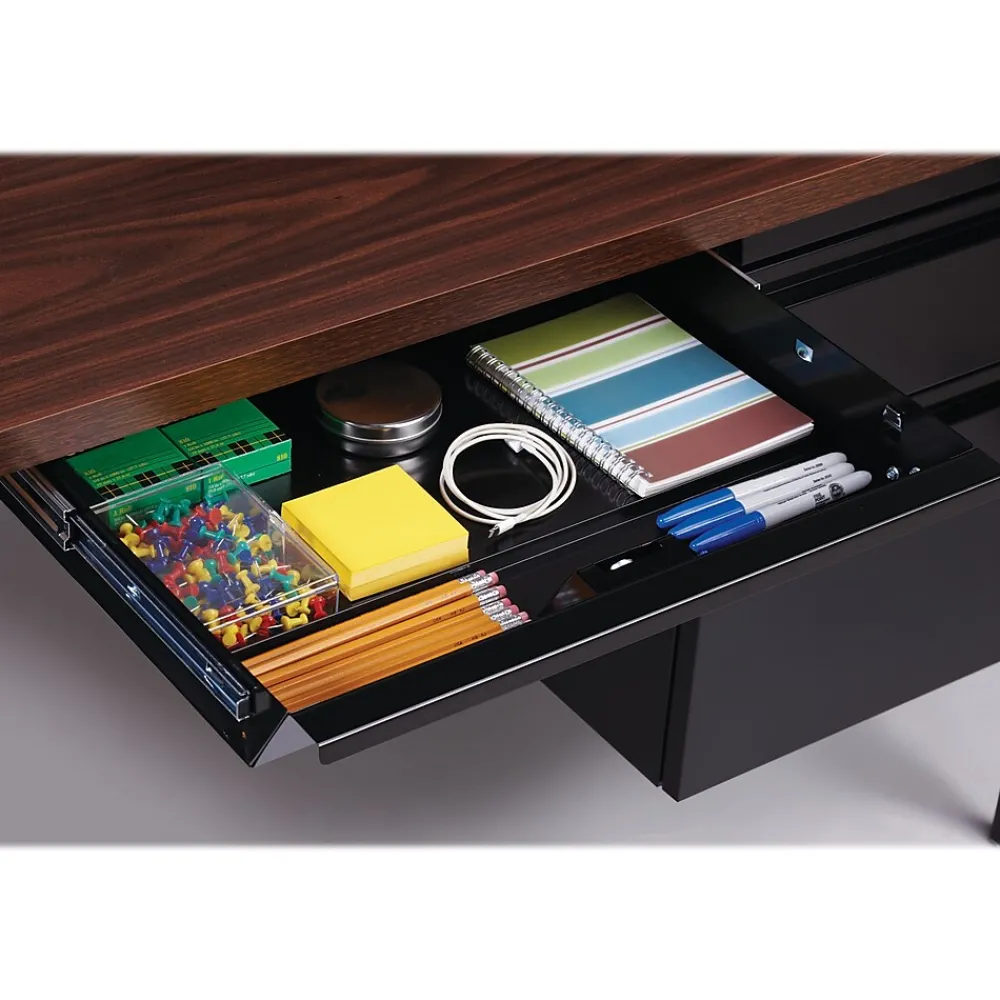 Corner Desks*Hirsh 60"W Double-Pedestal Computer Desk, Black/Walnut (20101)
