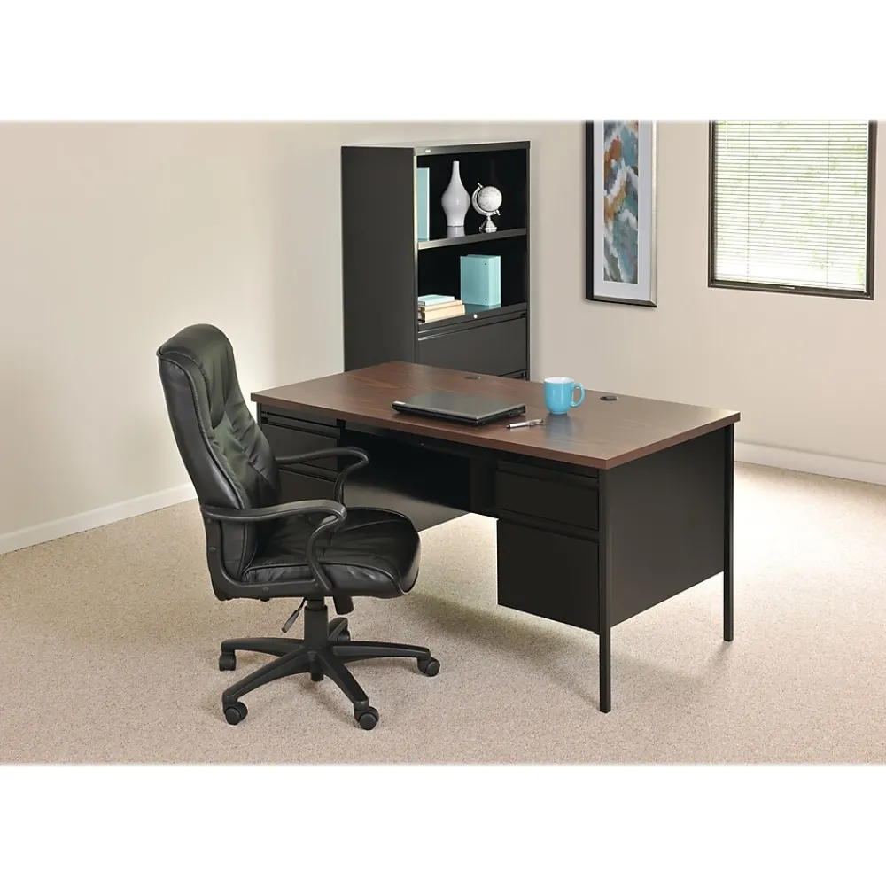 Corner Desks*Hirsh 60"W Double-Pedestal Computer Desk, Black/Walnut (20101)