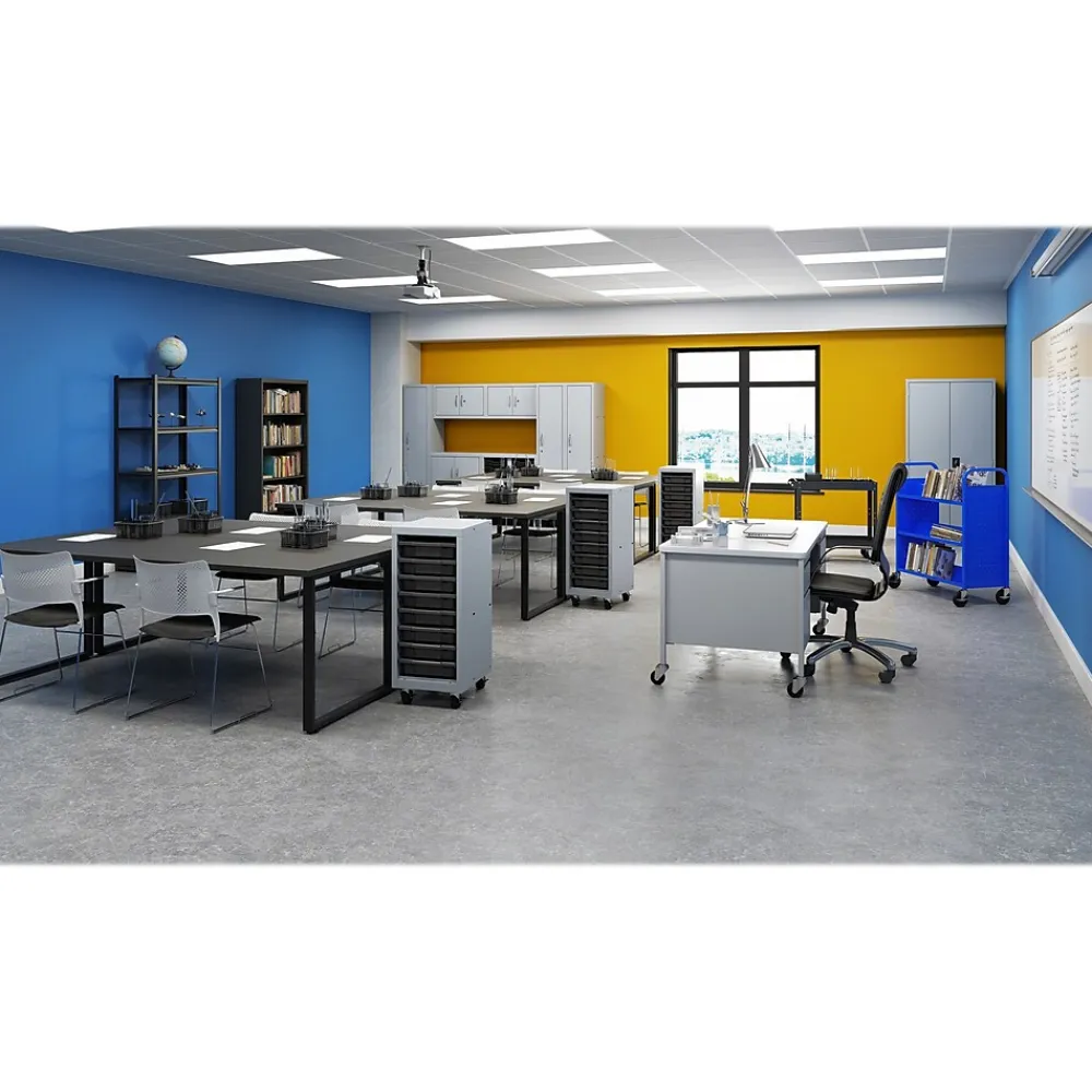 Computer Desks*Hirsh 60"W Double-Pedestal Mobile Teacher's Desk, Platinum/White (22649)