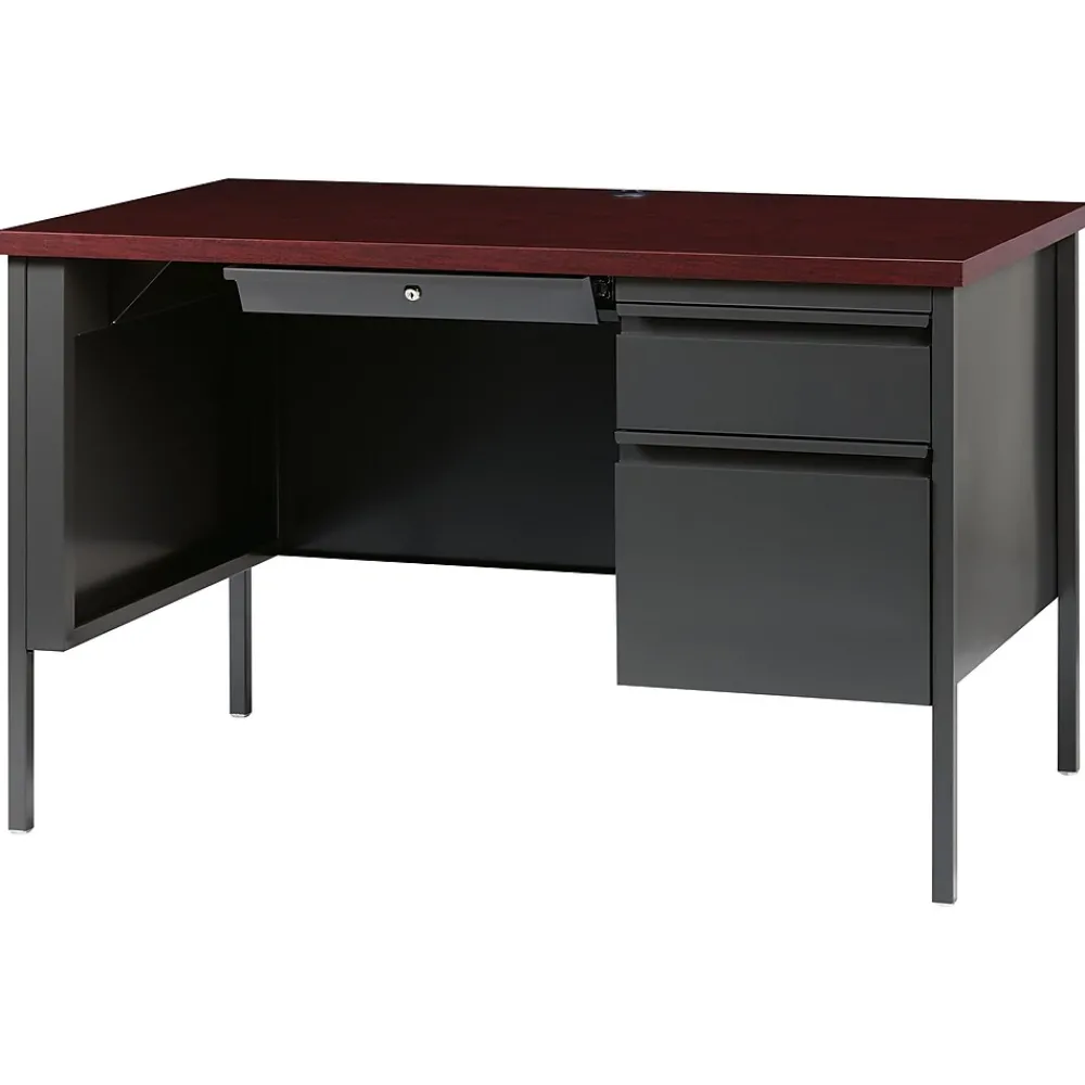 Computer Desks*Hirsh 48"W Single-Pedestal Desk, Charcoal/Mahogany (20093)