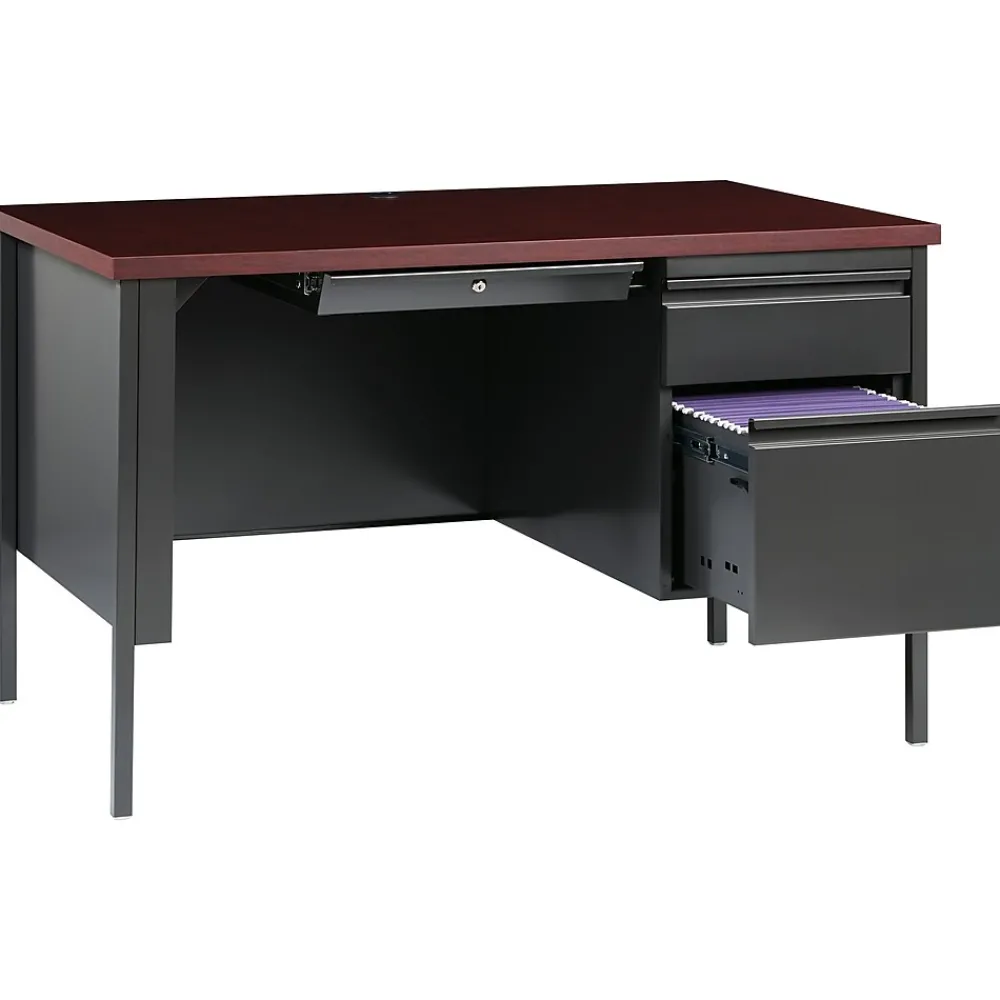 Computer Desks*Hirsh 48"W Single-Pedestal Desk, Charcoal/Mahogany (20093)