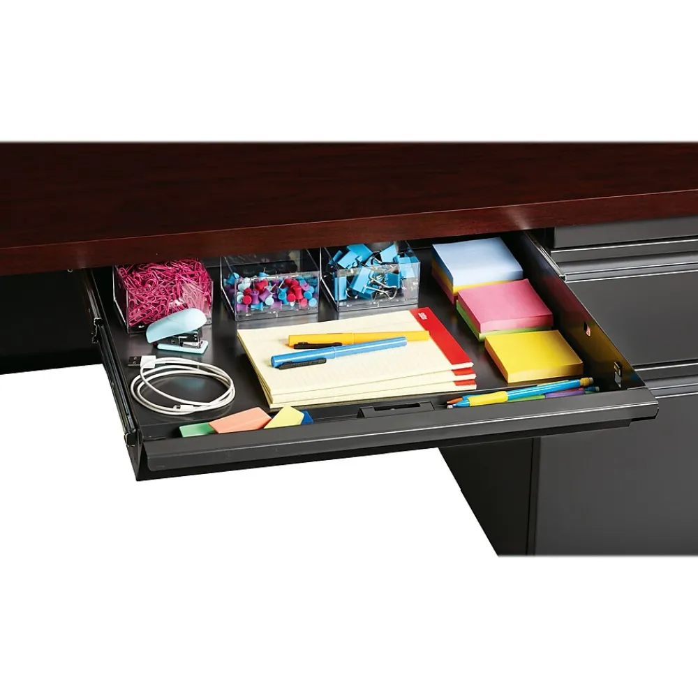Computer Desks*Hirsh 48"W Single-Pedestal Desk, Charcoal/Mahogany (20093)