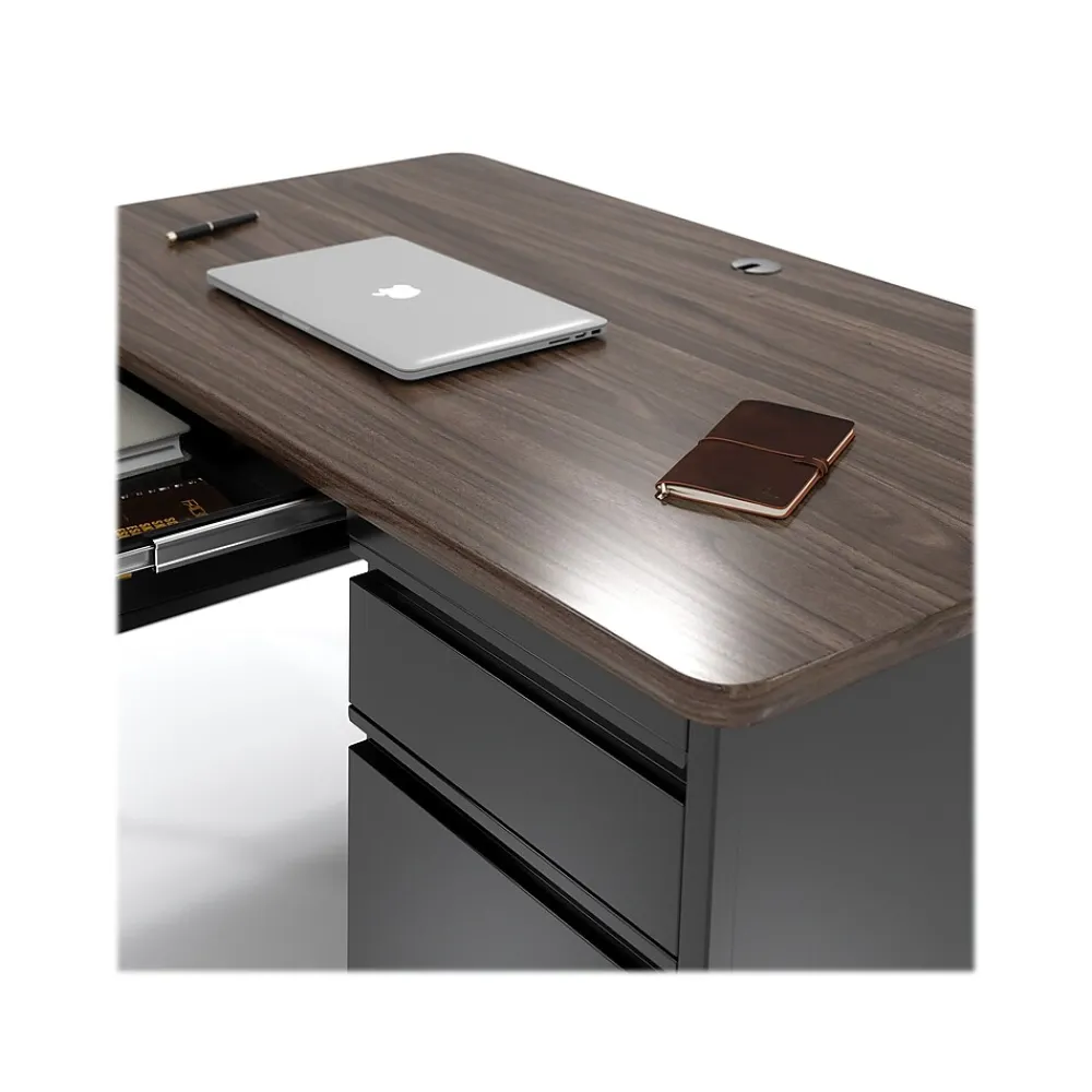 Computer Desks*Hirsh 48"W Single-Pedestal Mobile Teacher's Desk, Black/Walnut (22646)