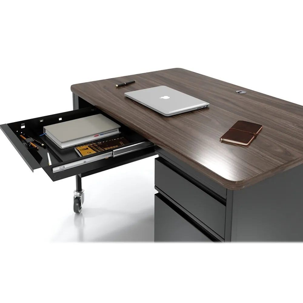 Computer Desks*Hirsh 48"W Single-Pedestal Mobile Teacher's Desk, Black/Walnut (22646)